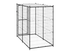Canil externo para cães gaiola recinto parque para animais área de corrida para cães em aço com cobertura 110 x 220 x 180 cm 02_0000377