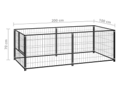 Canil externo para cães gaiola/recinto para parque de animais preto 200 x 100 x 70 cm aço 02_0000508