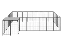 Canil externo para cães gaiola para parque de animais 15,73 m² 110 cm aço preto 02_0000498