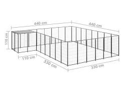 Canil externo para cães gaiola para parque de animais 15,73 m² 110 cm aço preto 02_0000498