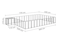 Canil externo para cães gaiola para parque de animais 30,25 m² 110 cm aço preto 02_0000522