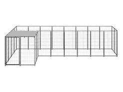Canil externo para cães gaiola para parque de animais 6,05 m² 110 cm aço preto 02_0000548