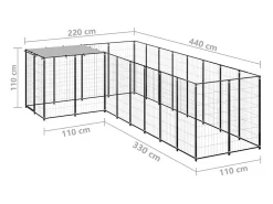 Canil externo para cães gaiola para parque de animais 6,05 m² 110 cm aço preto 02_0000548