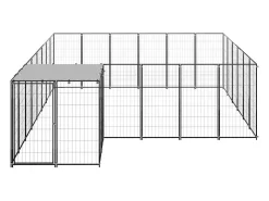 Canil externo para cães gaiola para parque de animais 12,1 m² 110 cm aço preto 02_0000493