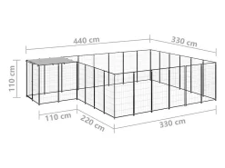 Canil externo para cães gaiola para parque de animais 12,1 m² 110 cm aço preto 02_0000493