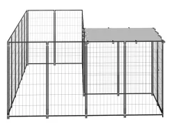 Canil externo para cães gaiola para parque de animais 4,84 m² 110 cm aço preto 02_0000533