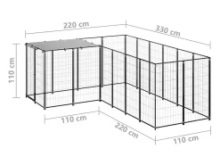 Canil externo para cães gaiola para parque de animais 4,84 m² 110 cm aço preto 02_0000533