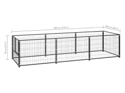 Canil externo para cães gaiola para parque de animais preto 3 m² aço 02_0000519
