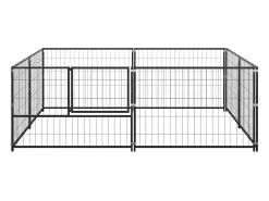 Canil externo para cães gaiola para parque de animais preto 4 m² aço 02_0000531