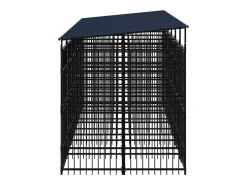 Canil/gaiola externa para animais de estimação com cobertura para cães aço 11,06 m² preto 02_0041733