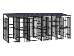 Canil/gaiola externa para animais de estimação com cobertura para cães aço 11,06 m² preto 02_0041733
