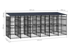 Canil/gaiola externa para animais de estimação com cobertura para cães aço 11,06 m² preto 02_0041733