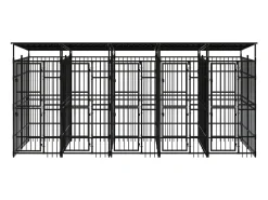 Canil/gaiola/recinto externo para animais de estimação com cobertura para cães aço 9,22 m² preto 02_0041772