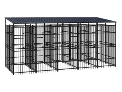 Canil/gaiola/recinto externo para animais de estimação com cobertura para cães aço 9,22 m² preto 02_0041772