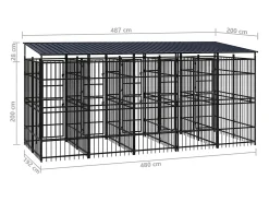Canil/gaiola/recinto externo para animais de estimação com cobertura para cães aço 9,22 m² preto 02_0041772
