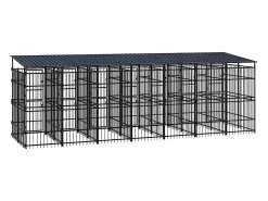 Canil/gaiola/recinto externo para animais de estimação com cobertura para cães aço 12,9 m² preto 02_0041738