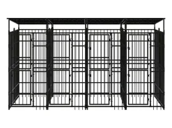 Canil/gaiola/recinto externo para animais de estimação com cobertura para cães aço 7,37 m² preto 02_0041765