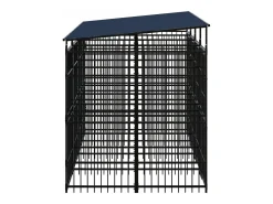 Canil/gaiola/recinto externo para animais de estimação com cobertura para cães aço 7,37 m² preto 02_0041765