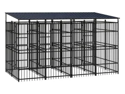 Canil/gaiola/recinto externo para animais de estimação com cobertura para cães aço 7,37 m² preto 02_0041765