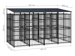 Canil/gaiola/recinto externo para animais de estimação com cobertura para cães aço 7,37 m² preto 02_0041765