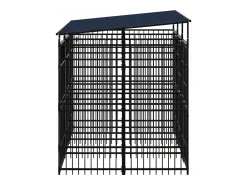 Canil/gaiola/recinto externo para animais de estimação com cobertura para cães aço 5,53 m² preto 02_0041761