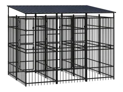 Canil/gaiola/recinto externo para animais de estimação com cobertura para cães aço 5,53 m² preto 02_0041761