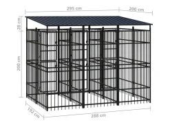 Canil/gaiola/recinto externo para animais de estimação com cobertura para cães aço 5,53 m² preto 02_0041761