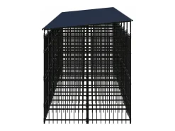 Canil/gaiola/recinto externo para animais de estimação com cobertura para cães aço 14,75 m² preto 02_0041741
