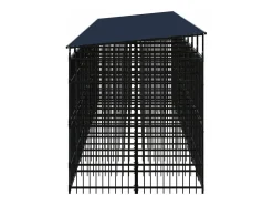Canil/gaiola/recinto externo para animais de estimação com cobertura para cães aço 16,59 m² preto 02_0041747