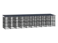 Canil/gaiola/recinto externo para animais de estimação com cobertura para cães aço 18,43 m² preto 02_0041751