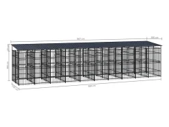 Canil/gaiola/recinto externo para animais de estimação com cobertura para cães aço 18,43 m² preto 02_0041751