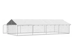 Canil/gaiola/recinto para animais de estimação para uso externo com cobertura 600 x 300 x 150 cm Prata 02_0041912