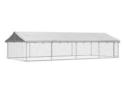 Canil/gaiola/recinto para animais de estimação para uso externo com cobertura 600 x 300 x 150 cm Prata 02_0041912