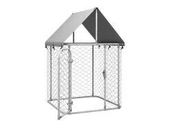 Canil/gaiola/recinto para animais de estimação para uso externo com cobertura 100 x 100 x 150 cm Prata 02_0041904