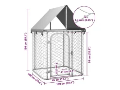 Canil/gaiola/recinto para animais de estimação para uso externo com cobertura 100 x 100 x 150 cm Prata 02_0041904