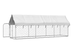 Canil/gaiola/recinto para animais de exterior com cobertura 400 x 100 x 150 cm Prateado 02_0041909