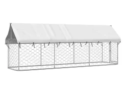 Canil/gaiola/recinto para animais de exterior com cobertura 400 x 100 x 150 cm Prateado 02_0041909