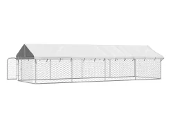 Canil/gaiola/recinto para animais de estimação para uso externo com cobertura 600 x 200 x 150 cm Prata 02_0041911