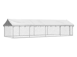 Canil/gaiola/recinto para animais de estimação para uso externo com cobertura 600 x 200 x 150 cm Prata 02_0041911