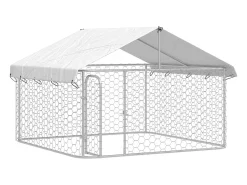 Canil/gaiola/recinto para animais de estimação para uso externo com cobertura 200 x 200 x 150 cm Prata 02_0041907
