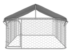 Canil/gaiola/recinto para animais de exterior com cobertura 400 x 200 x 150 cm Prateado 02_0041910