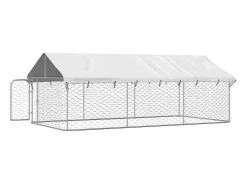 Canil/gaiola/recinto para animais de exterior com cobertura 400 x 200 x 150 cm Prateado 02_0041910