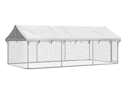 Canil/gaiola/recinto para animais de exterior com cobertura 400 x 200 x 150 cm Prateado 02_0041910