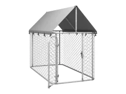 Canil/gaiola/recinto para animais de estimação para uso externo com cobertura 200 x 100 x 150 cm Prata 02_0041906