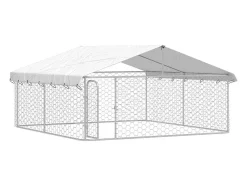 Canil/gaiola/recinto para animais de exterior com cobertura 300 x 300 x 150 cm Prateado 02_0041908