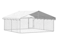 Canil/gaiola/recinto para animais de exterior com cobertura 300 x 300 x 150 cm Prateado 02_0041908