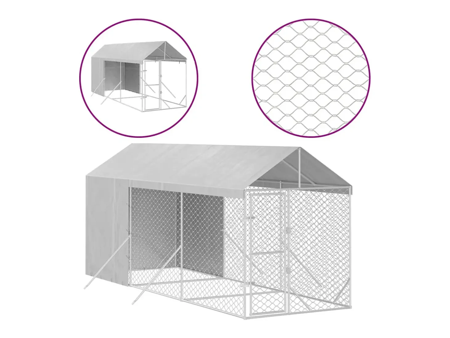 Canil/gaiola/recinto/kit para animais de exterior com telhado prateado 2 x 6 x 2,5 m Prata 02_0041897