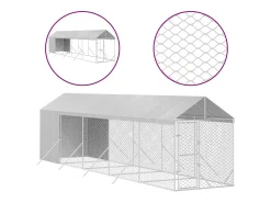 Canil/gaiola/recinto/pacote para animais de exterior com telhado prateado 2 x 10 x 2,5 m Prata 02_0041894