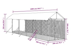Canil/gaiola/recinto/pacote para animais de exterior com telhado prateado 2 x 10 x 2,5 m Prata 02_0041894