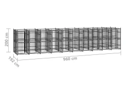 Canil/gaiola/recinto/pacote para cães de exterior aço 18,43 m² preto 02_0041808
